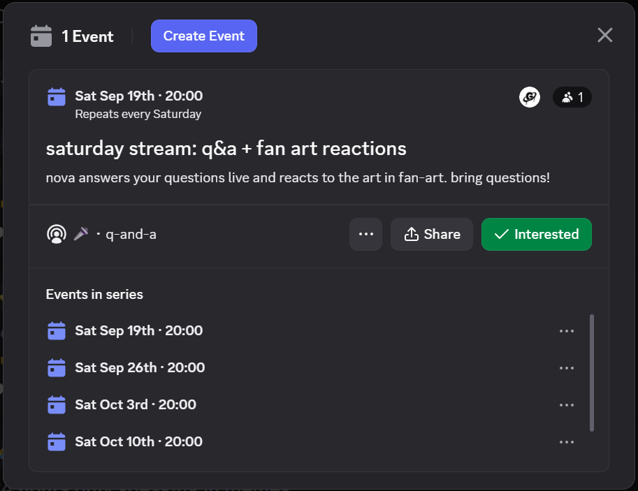 Weekly stream scheduled event