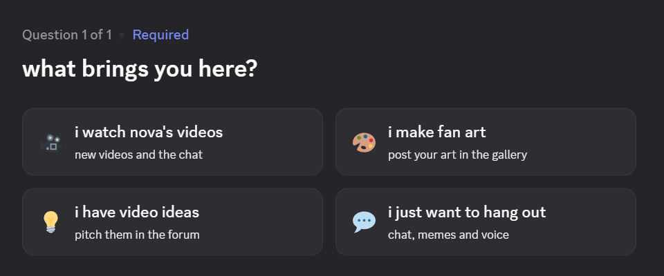 Onboarding question asking fans why they joined