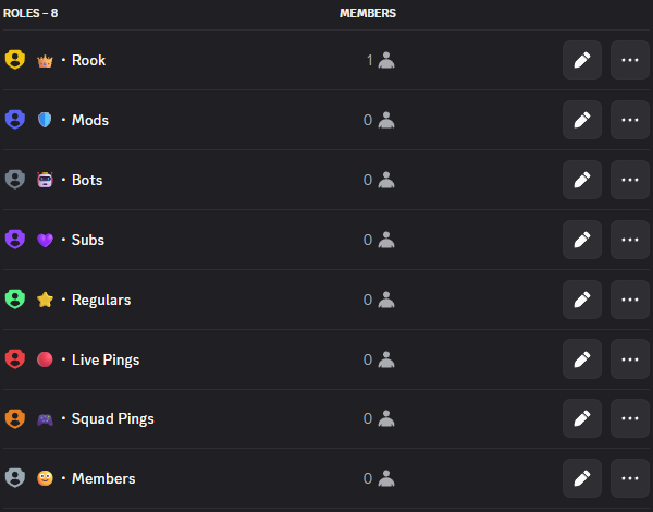 After: Rook, Mods, Bots, Subs, Regulars, Live Pings, Squad Pings, Members