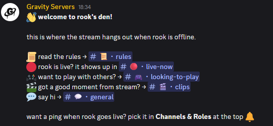 Welcome message that points new fans to the right channels